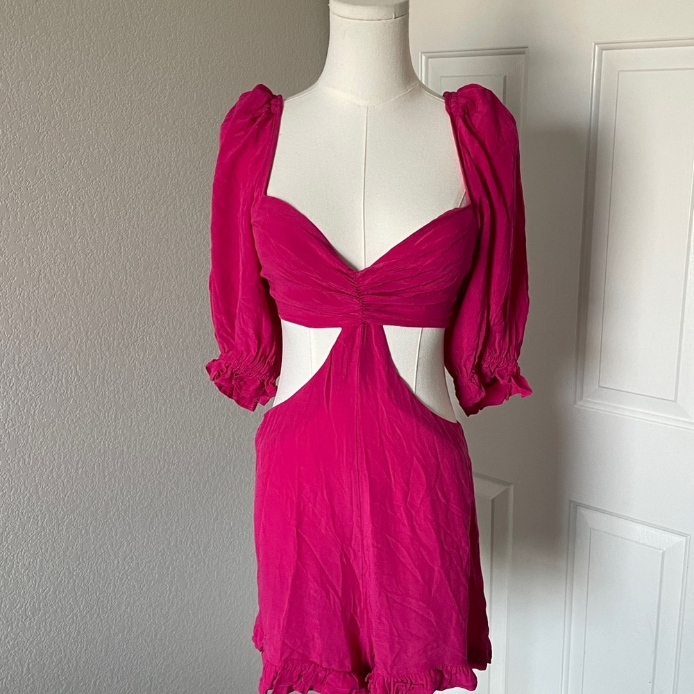 Lovers + Friends Hot Pink Puff Sleeve Cutout One-Piece - Picture 3 of 5